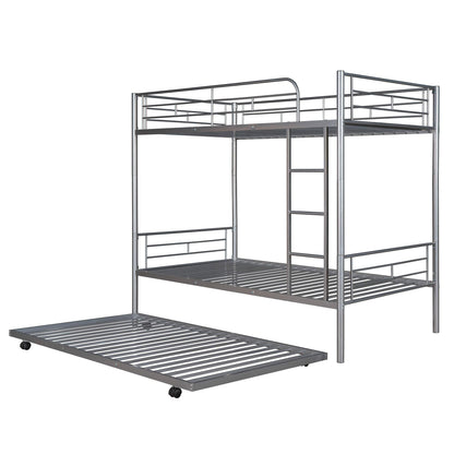 Twin-Over-Twin Metal Bunk Bed With Trundle Can be Divided into two beds No Box Spring needed White - FurniFindUSA