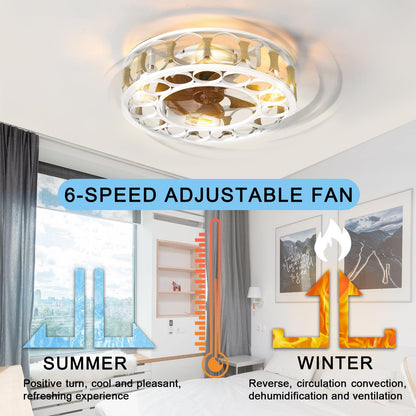 Caged Ceiling Fan with Lights Remote Control Semi -embedded Modern Ceiling fans 6 Speeds Reversible Blades 4 LED Bulbs (White) - FurniFindUSA