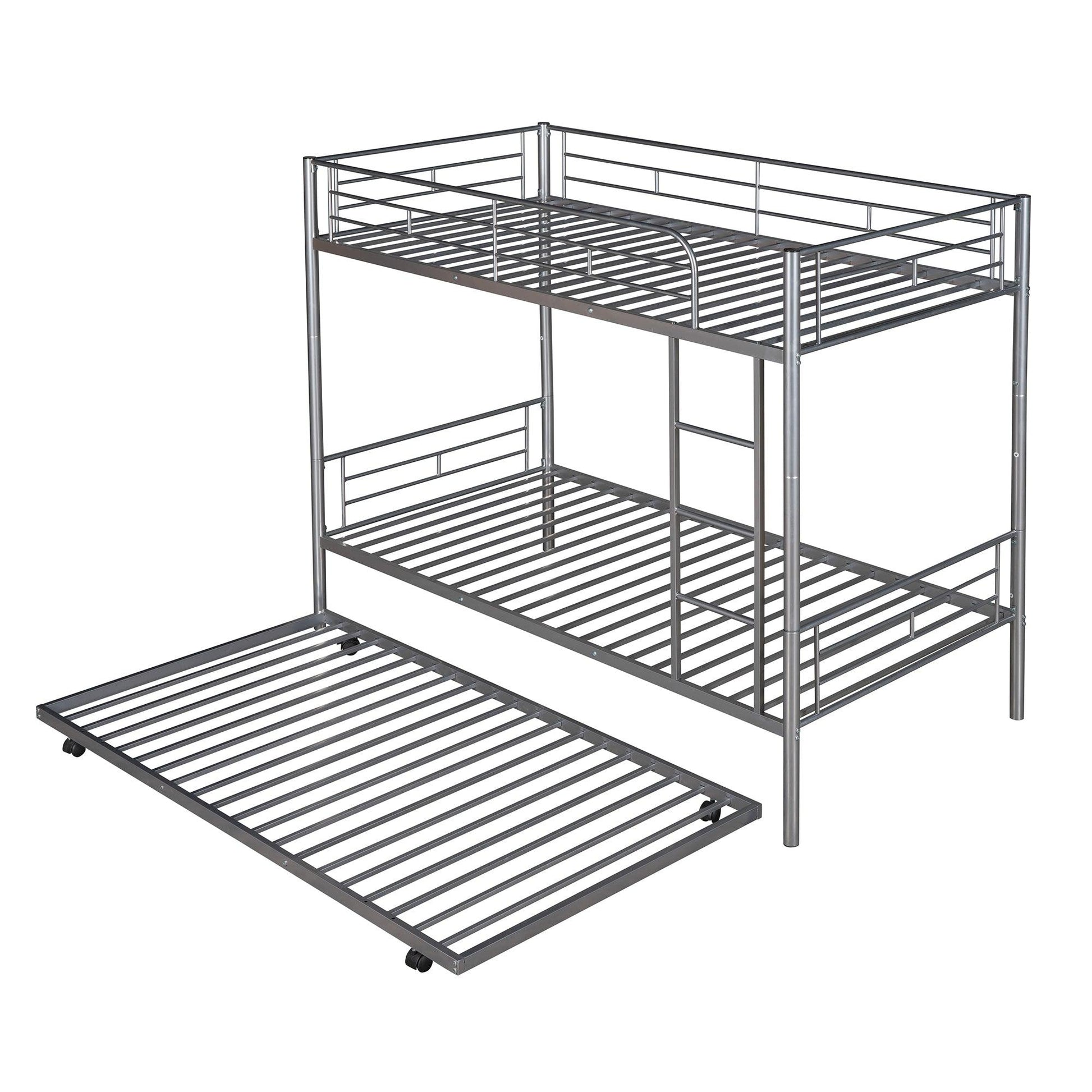 Twin-Over-Twin Metal Bunk Bed With Trundle Can be Divided into two beds No Box Spring needed White - FurniFindUSA