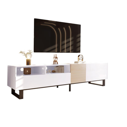 Modern TV Stand for 80'' TV with Double Storage Space Media Console Table Entertainment Center with Drop Down Door - FurniFindUSA