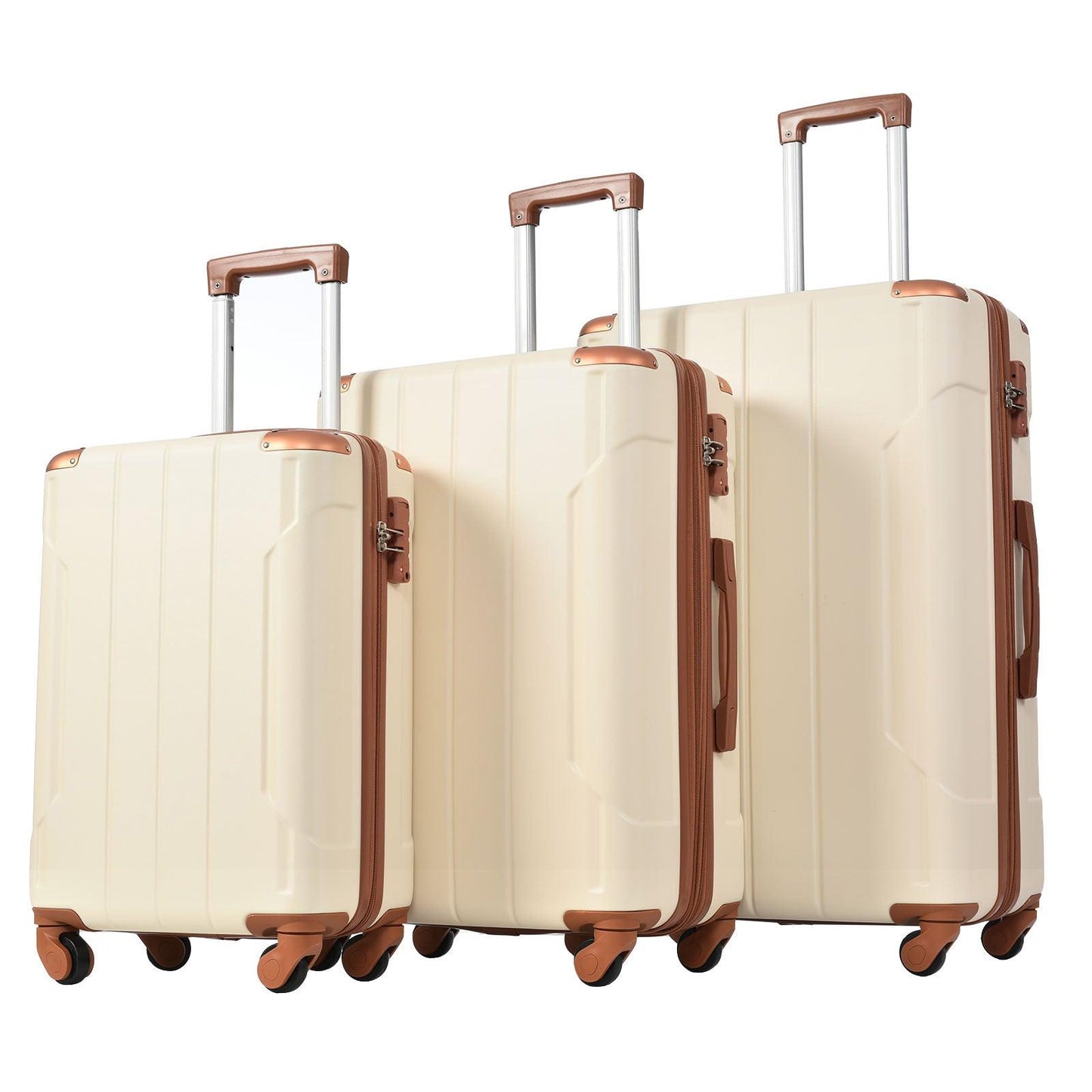 Hardshell Luggage Sets 3 Pcs Spinner Suitcase with TSA Lock Lightweight 20''24''28'' Brown white + ABS - FurniFindUSA