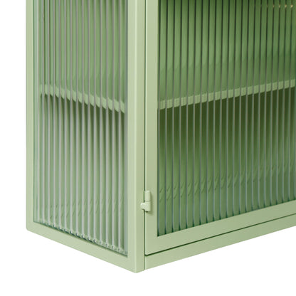 27.56"Glass Doors Modern Two-door Wall Cabinet with Featuring Three-tier Storage Mint Green - FurniFindUSA