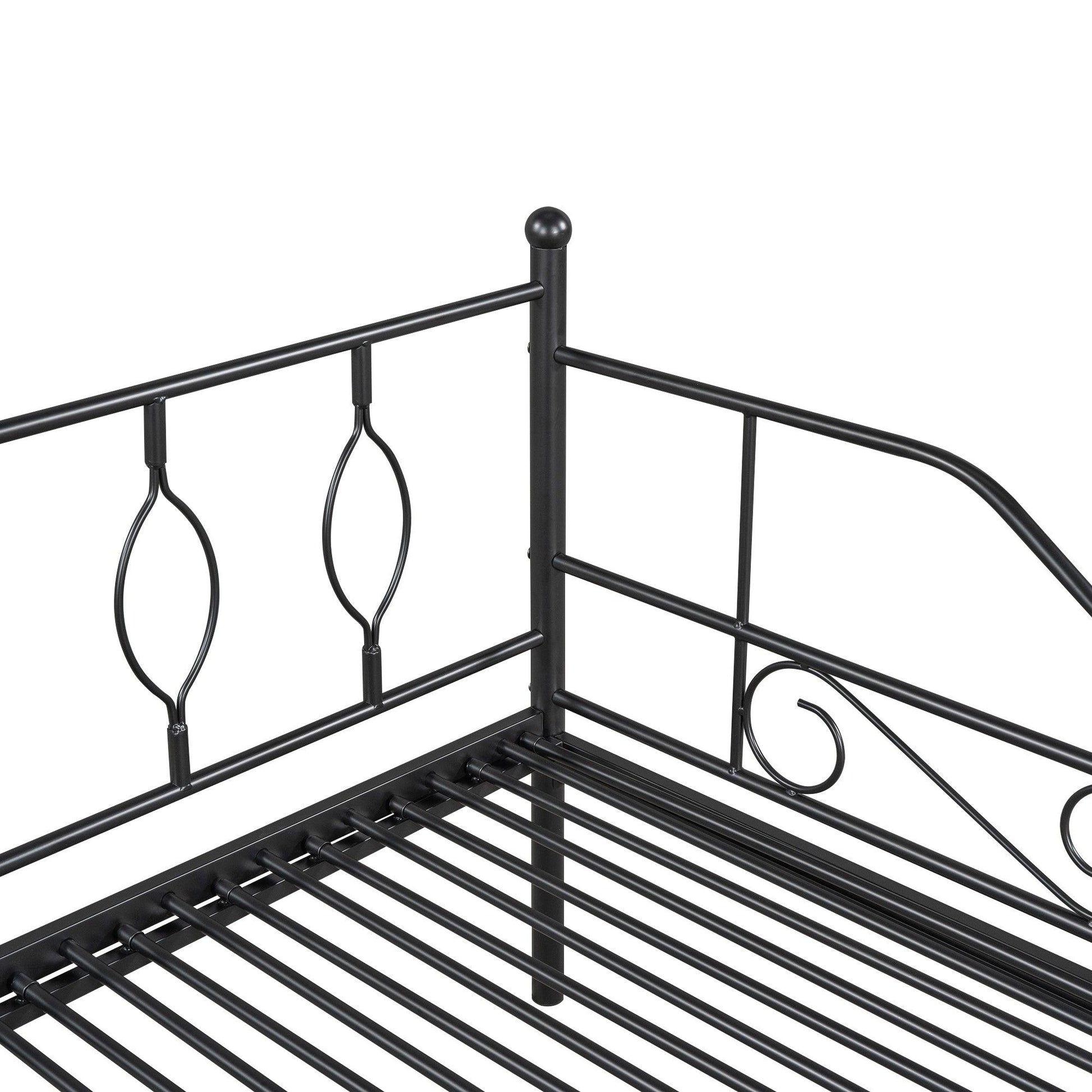 Twin Size Metal Daybed with Trundle Daybed with Slat Black - FurniFindUSA