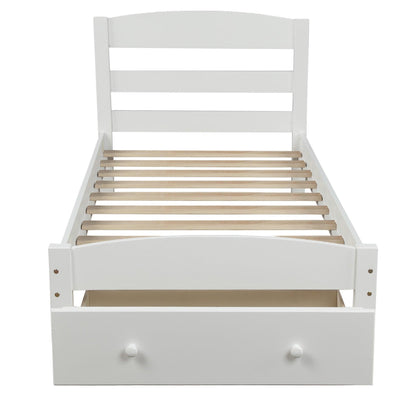 Platform Twin Bed Frame with Storage Drawer and Wood Slat Support No Box Spring Needed White - FurniFindUSA