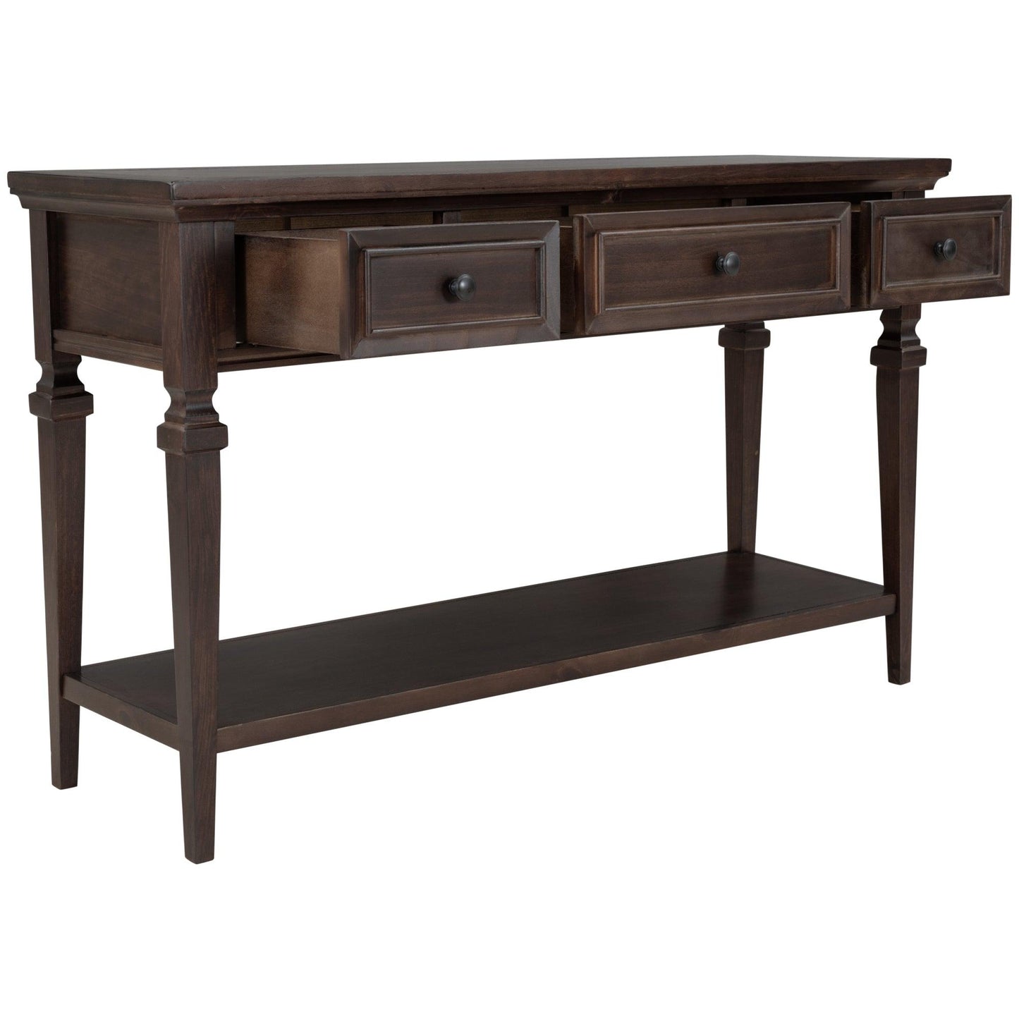 TREXM Classic Retro Style Console Table with Three Top Drawers and Open Style Bottom Shelf (Espresso) - FurniFindUSA