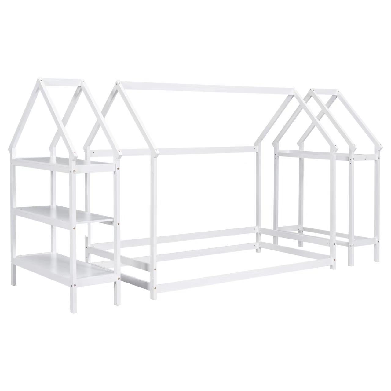 Twin House-Shaped Floor Bed with 2 Detachable Stands White - FurniFindUSA