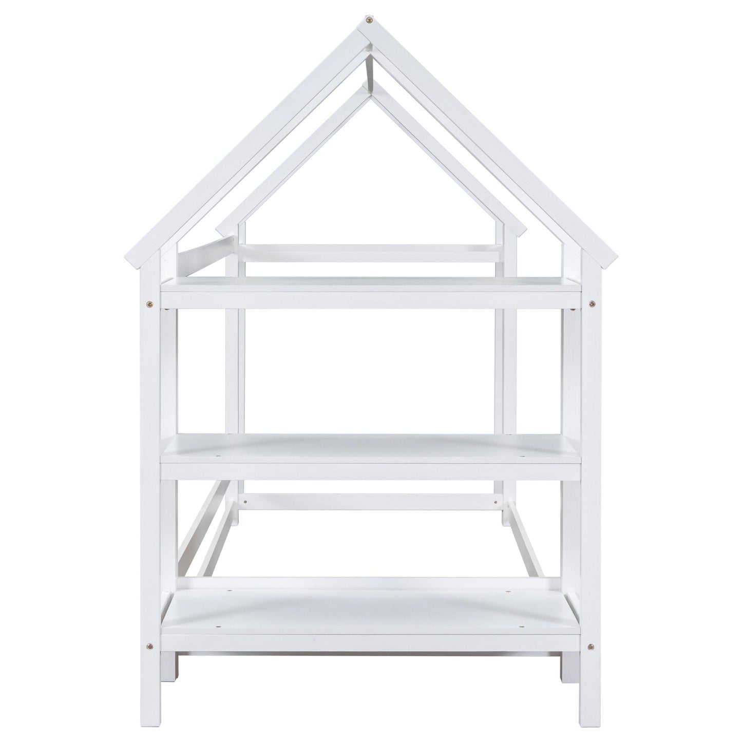 Twin House-Shaped Floor Bed with 2 Detachable Stands White - FurniFindUSA