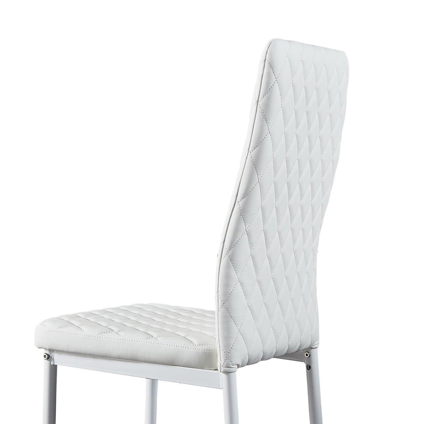 White modern minimalist dining chair fireproof leather sprayed metal pipe diamond grid pattern restaurant home conference chair - FurniFindUSA