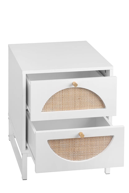 Allen 2 Drawer Nightstand Set of 2 White Natural Rattan Display Rack for Bedroom and Living Room - FurniFindUSA