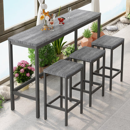 Modern Design Kitchen Dining Table Pub Table Long Dining Table Set with 3 Stools Easy Assembly Gray - FurniFindUSA