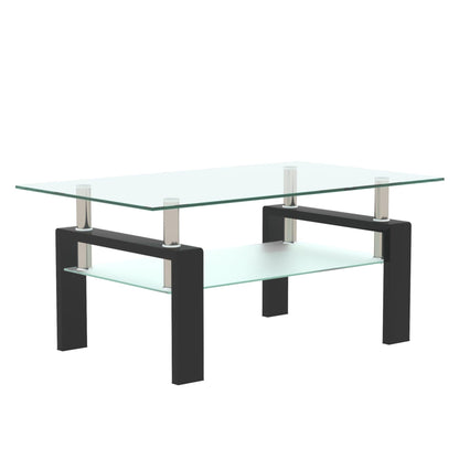 Rectangle Black Glass Coffee Table Clear Coffee Table Modern Side Center Tables for Living Room Living Room Furniture - FurniFindUSA