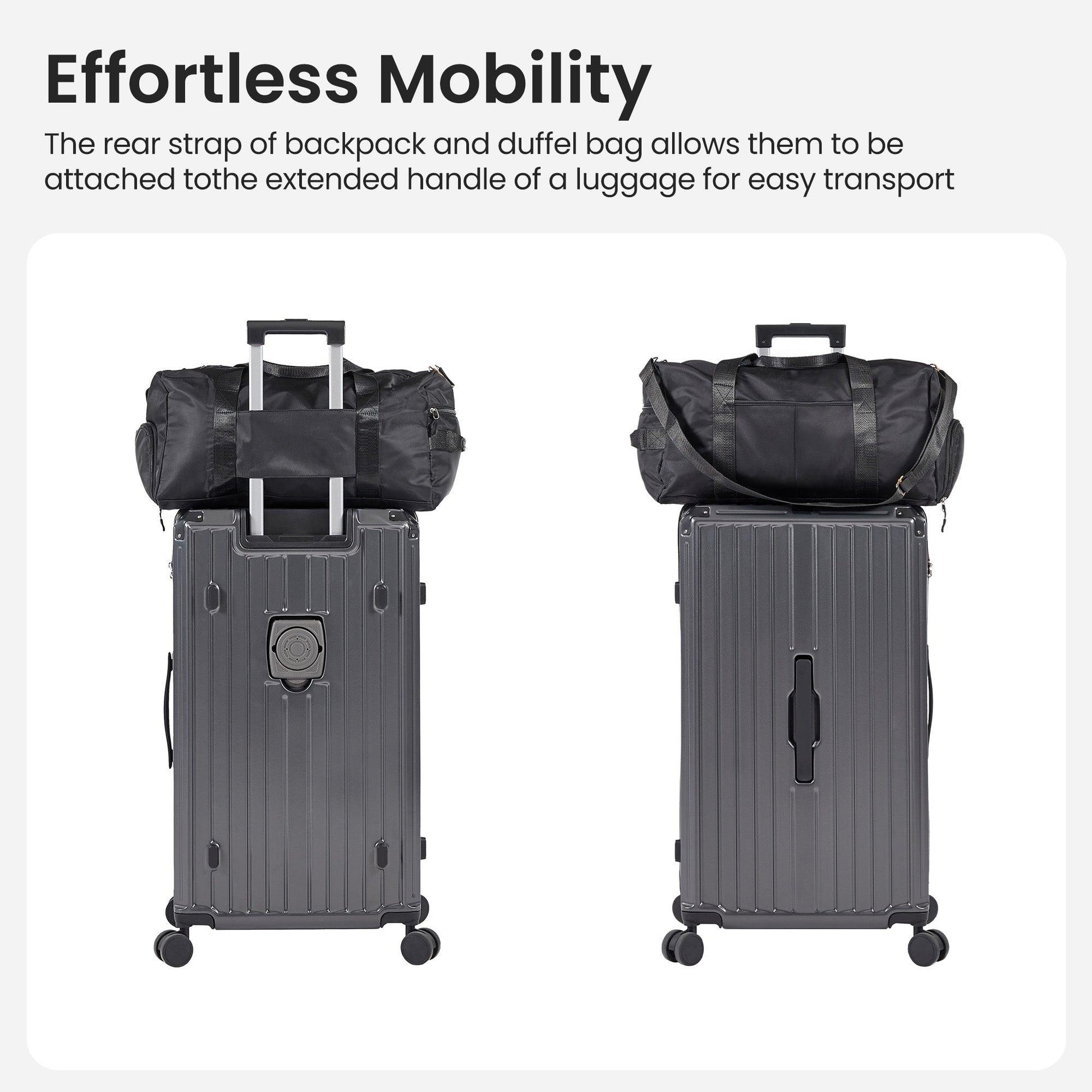 Luggage Set 4 pcs (20"/24"/29"/Travel Bag), PC+ABS Durable Lightweight Luggage with Collapsible Cup Holder, TSA Lock, Gray - FurniFindUSA