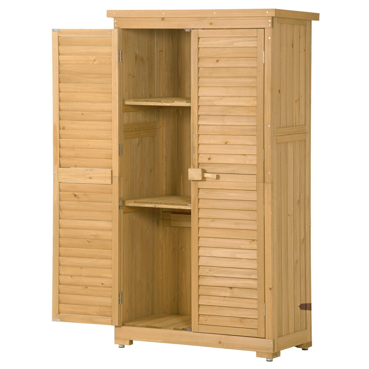 Wooden Garden Shed 3-tier Patio Storage Cabinet Outdoor Organizer Wooden Lockers with Wood (Natural Wood Color -Shutter Design) - FurniFindUSA