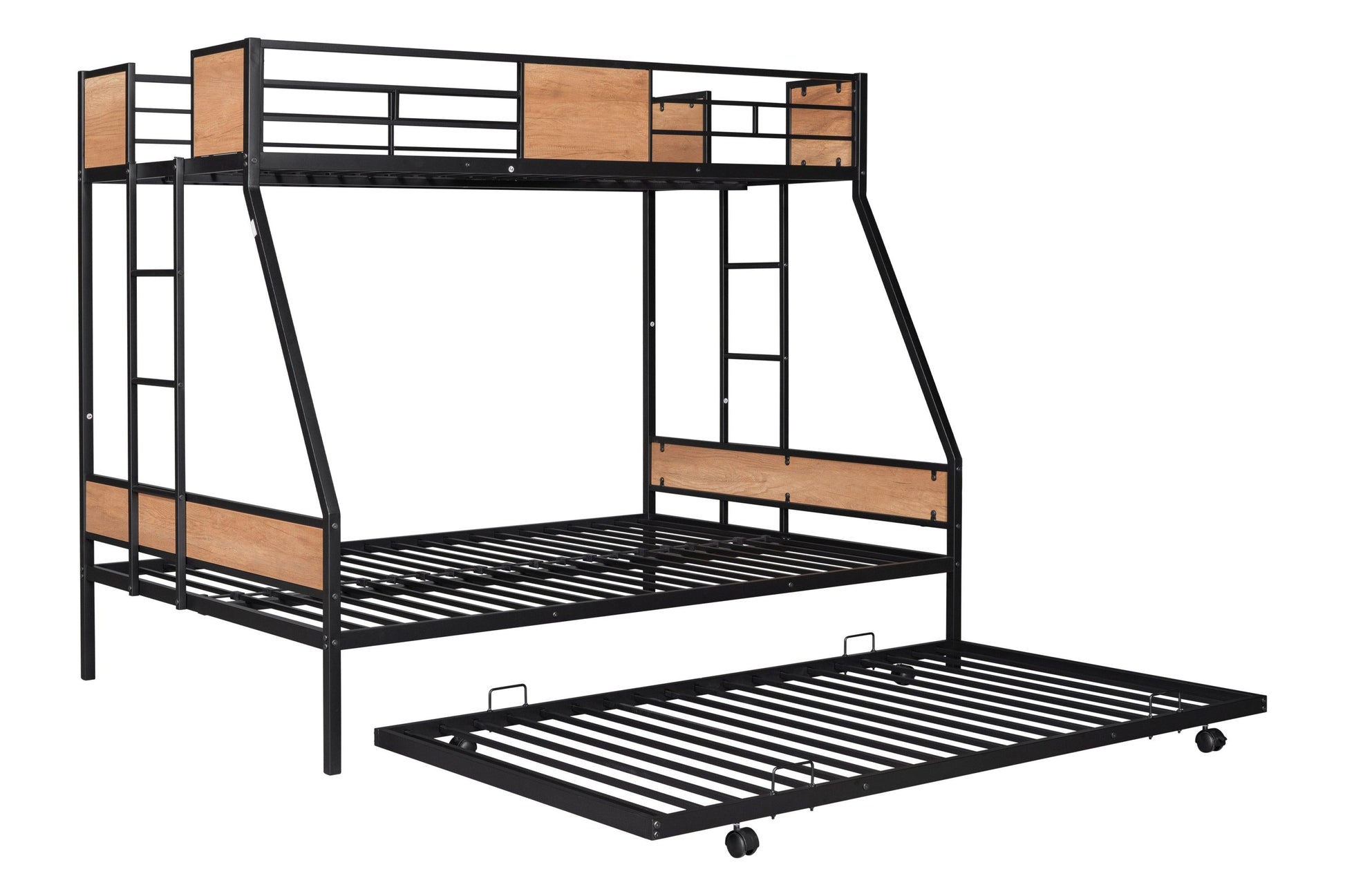 Metal Twin over Full Bunk Bed with Trundle/ Heavy-duty Sturdy Metal - FurniFindUSA