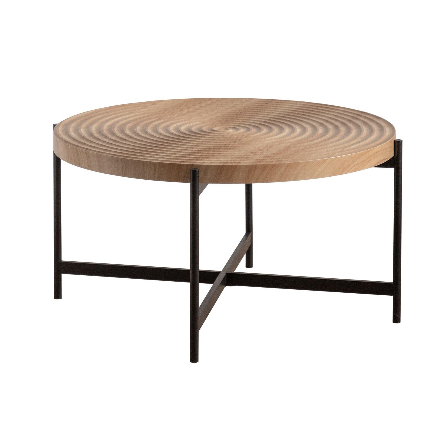 33"Modern Thread Design Round Coffee Table MDF Table Top with Cross Legs Metal Base - FurniFindUSA