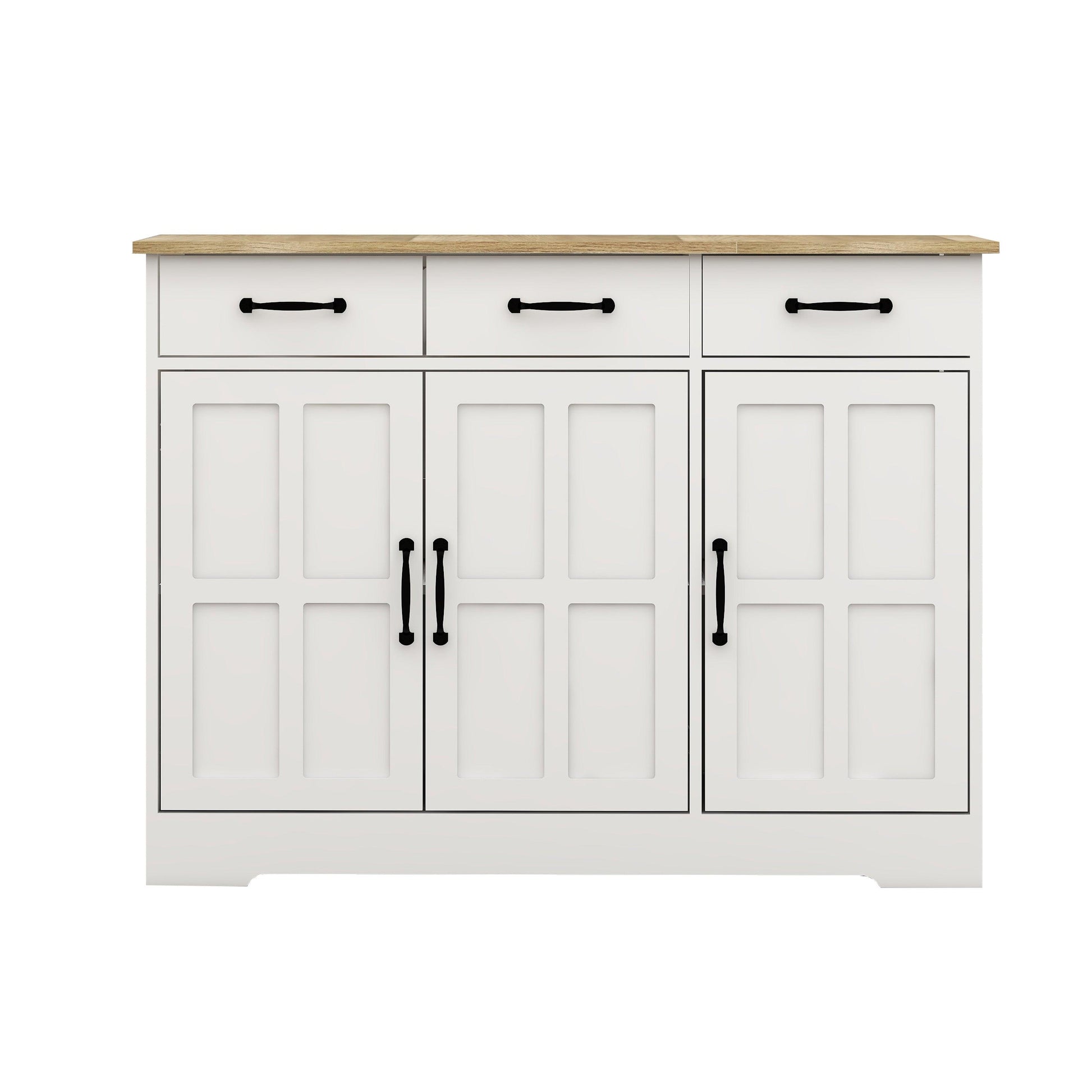 Farmhouse Buffet Cabinet Storage Sideboard with 3 Drawers and 3 Doors for Dining Living Room Kitchen Cupboard-White - FurniFindUSA