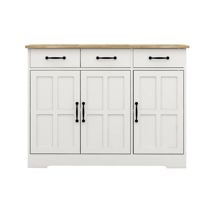 Farmhouse Buffet Cabinet Storage Sideboard with 3 Drawers and 3 Doors for Dining Living Room Kitchen Cupboard-White - FurniFindUSA