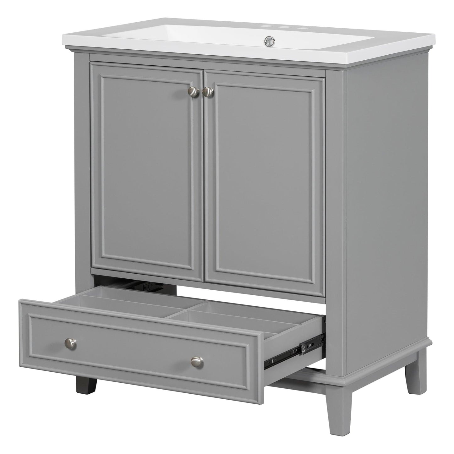 30inchgrey Bathroom Vanity with Sink ComboMulti-functional Bathroom Cabinet with Doors and Drawer Solid Frame and MDF Board - FurniFindUSA