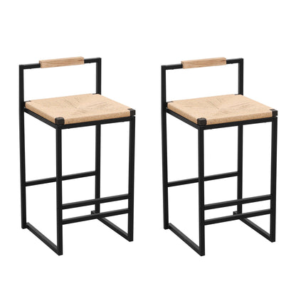 Set of 2 Bar Stools with Back Paper Rope Woven Counter Height Dining Chairs for Kitchen Home (Paper Rope with Back) - FurniFindUSA