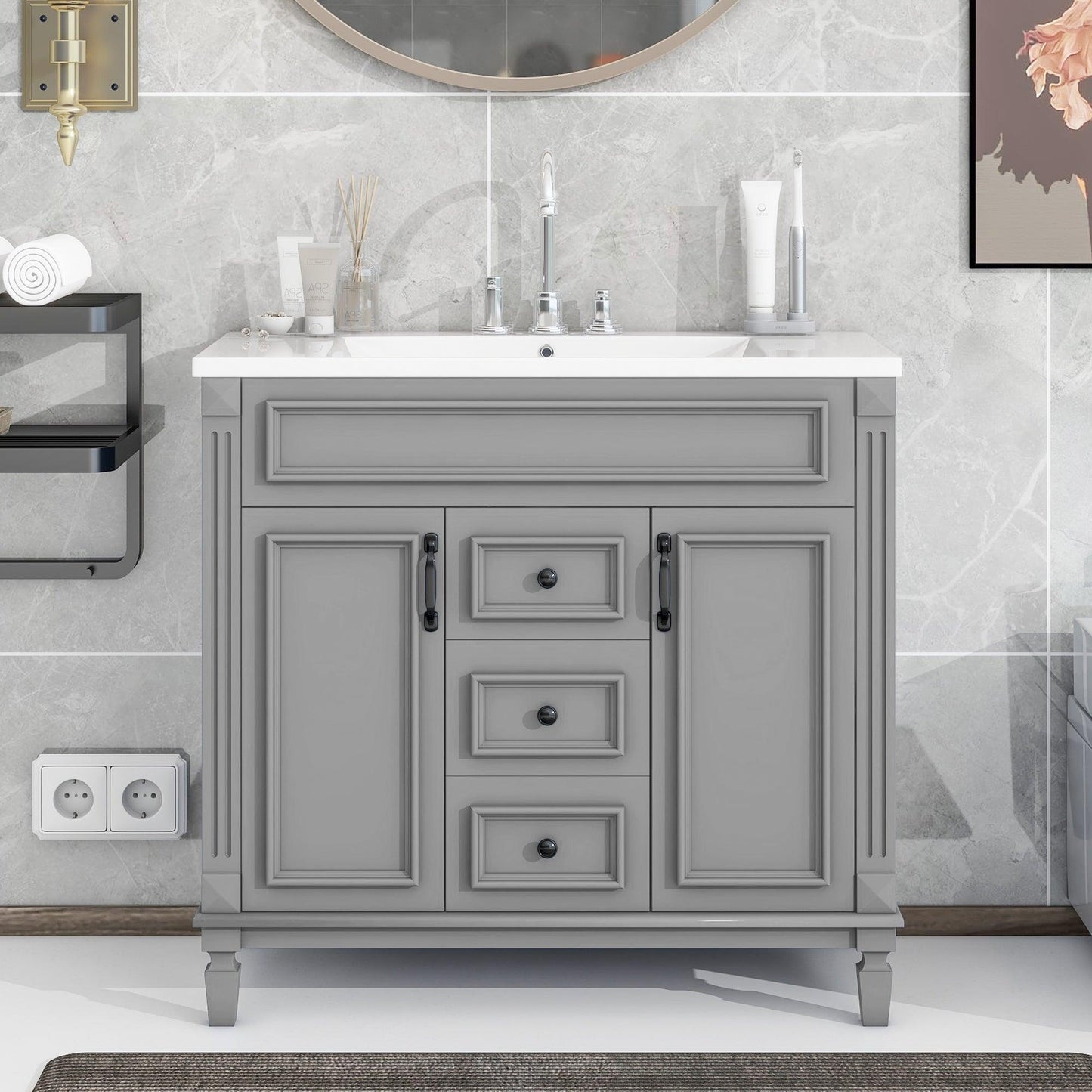 36'' Bathroom Vanity with Top Sink, Modern Bathroom Storage Cabinet with 2 Soft Closing Doors and 2 Drawers, Single Sink Bathroo - FurniFindUSA