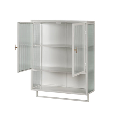 23.62"Glass Doors Modern Two-door Wall Cabinet with Featuring Two-tier Enclosed Storage an Open Shelf and Towel Rack - FurniFindUSA