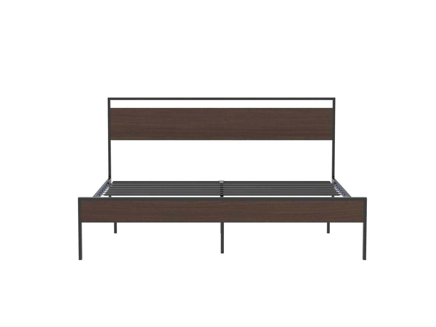 Ceres Metal Bed Black with Walnut wood Headboard&Footboard King - FurniFindUSA