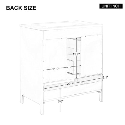 30" Bathroom Vanity with Sink Multi-functional Bathroom Cabinet with Doors and Drawers Solid Frame and MDF Board, White - FurniFindUSA