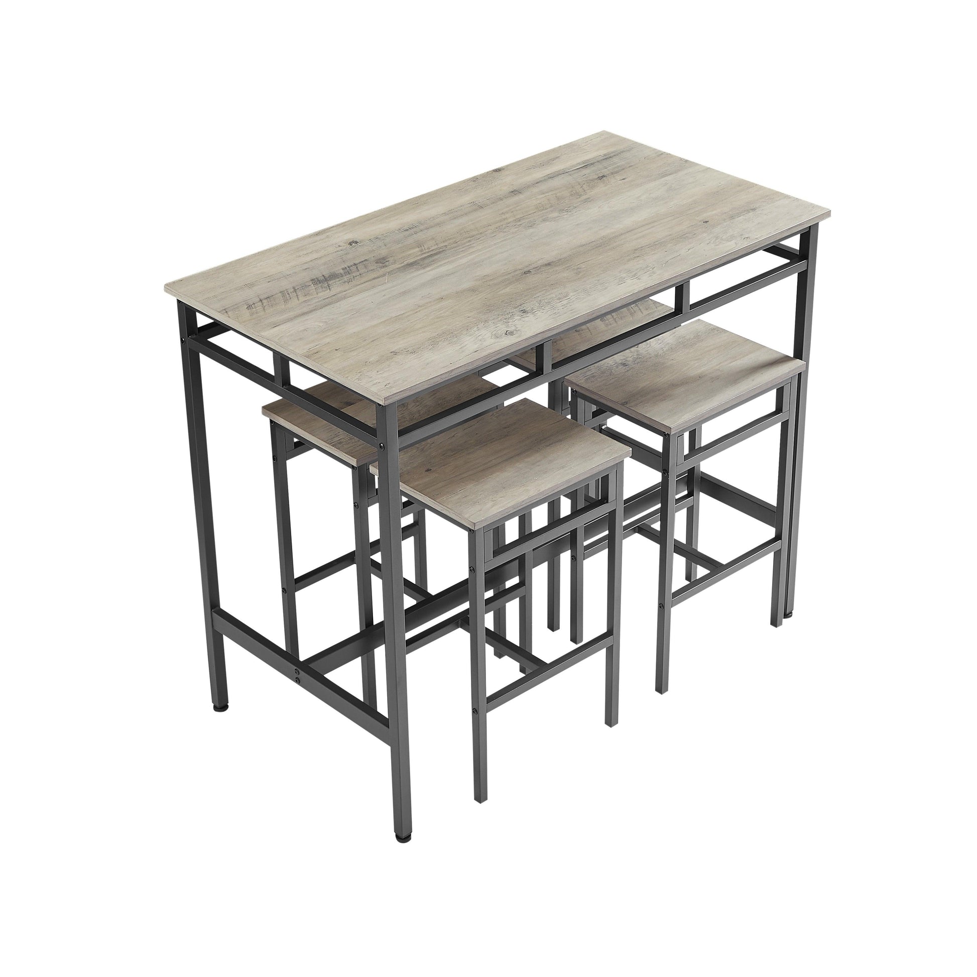 Bar table set 5PC Dinging table set with high stools structural strengthening industrial style Grey - FurniFindUSA