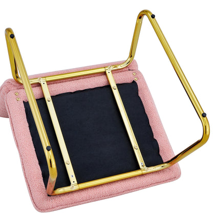 Modern minimalist pink plush fabric single person sofa chair with golden metal legs - FurniFindUSA