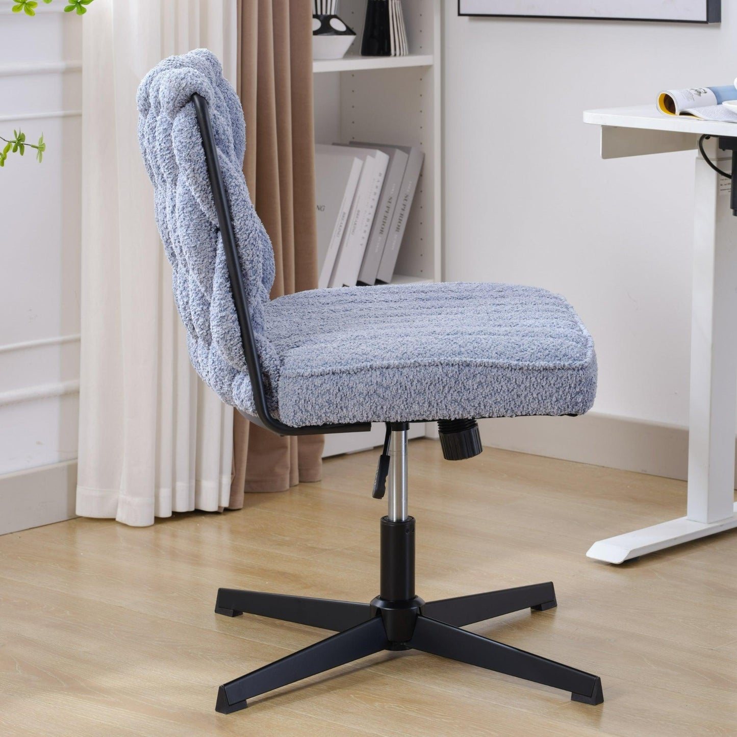 Armless Office Desk Chair No Wheels BLUE - FurniFindUSA