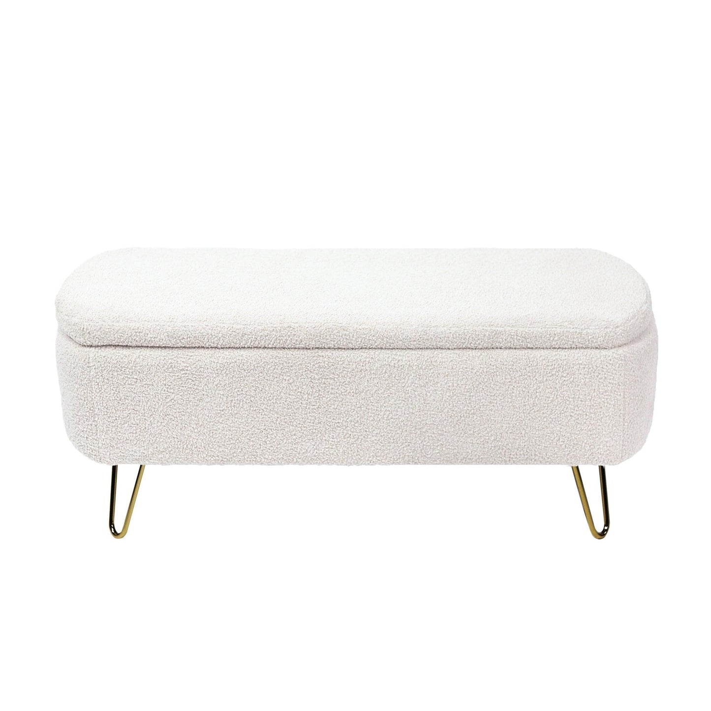 Ivory White Storage Ottoman Bench for End of Bed Gold Legs - FurniFindUSA