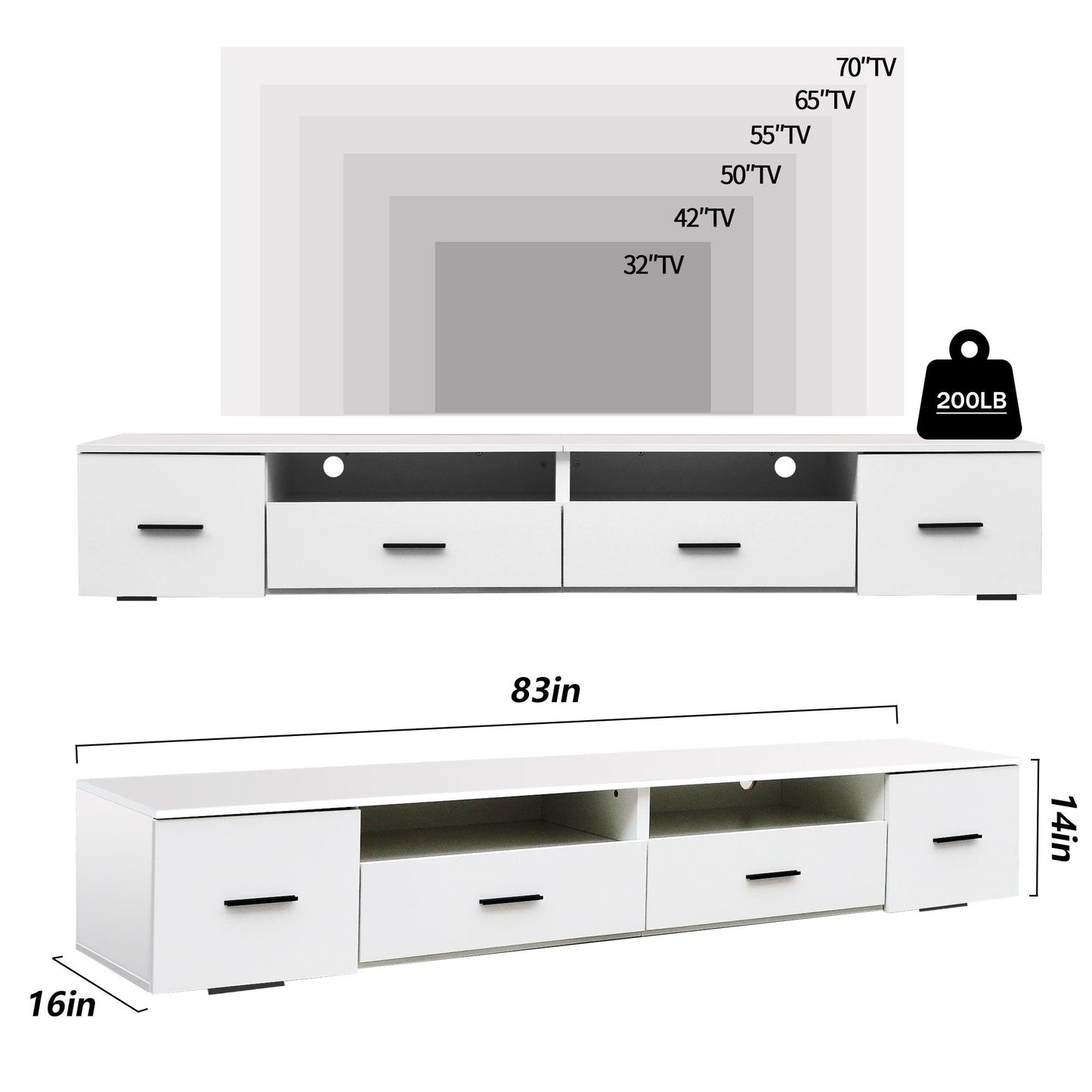 White TV Stand for Living Room Modern Entertainment Center Stand for TV Up to 90 Inch - FurniFindUSA