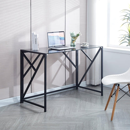 Tempered Black Glass Computer Desk Laptop Desk PC Laptop Table with Metal Frame Writting Desk - FurniFindUSA