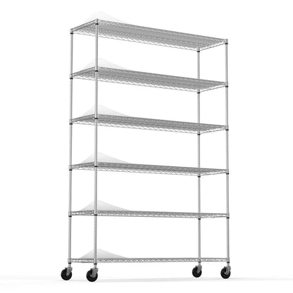 6 Tier Wire Shelving Unit 6000 LBS NSF Height Adjustable Metal Garage Storage Shelves with Wheels - FurniFindUSA