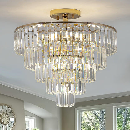 Gold Crystal Chandeliers,5-Tier Round Semi Flush Mount Chandelier Light Fixture,Large Contemporary Luxury Ceiling Lighting - FurniFindUSA