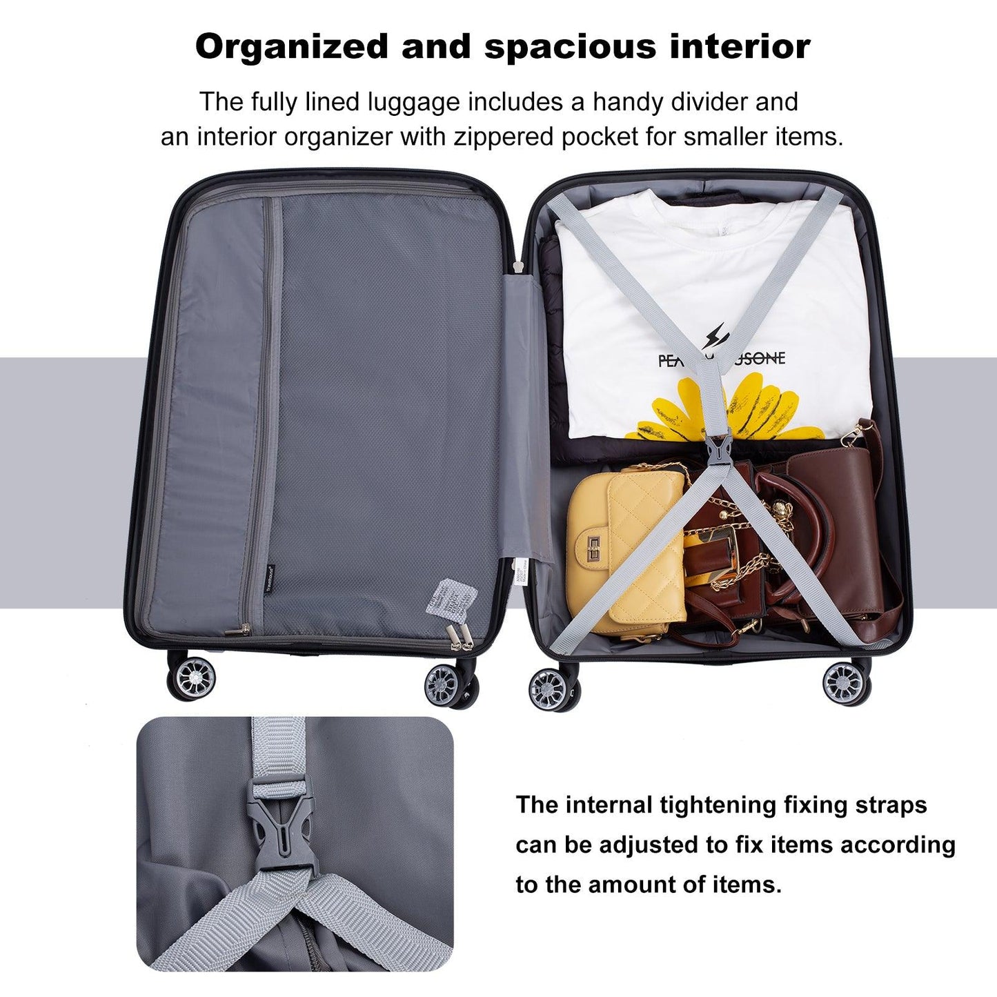 Hardshell Suitcase Spinner Wheels PP Luggage Sets Lightweight Durable Suitcase with TSA Lock,3-Piece Set (20/24/28) ,Silver - FurniFindUSA