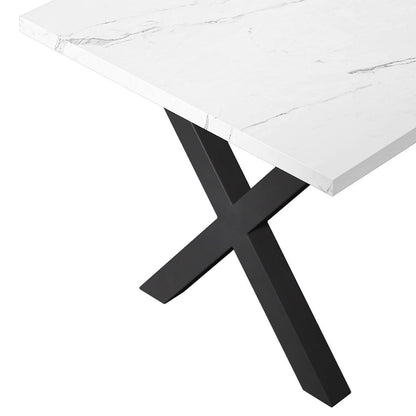 70.87"Modern Square Dining Table with Printed White Marble Table Top+Black X-Shape Table Leg - FurniFindUSA