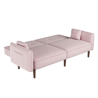 Convertible Sofa Bed with Wood Legs in Velvet(Pink) - FurniFindUSA