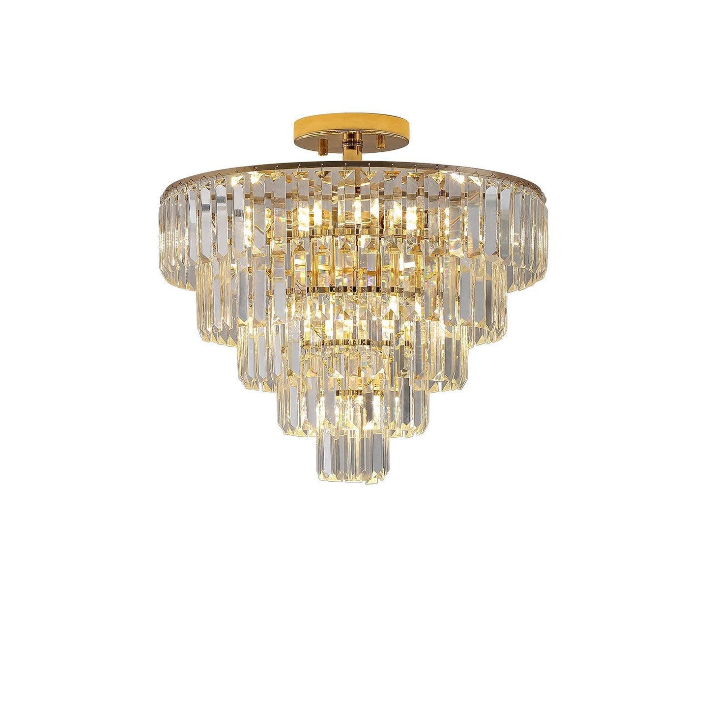 Gold Crystal Chandeliers,5-Tier Round Semi Flush Mount Chandelier Light Fixture,Large Contemporary Luxury Ceiling Lighting - FurniFindUSA