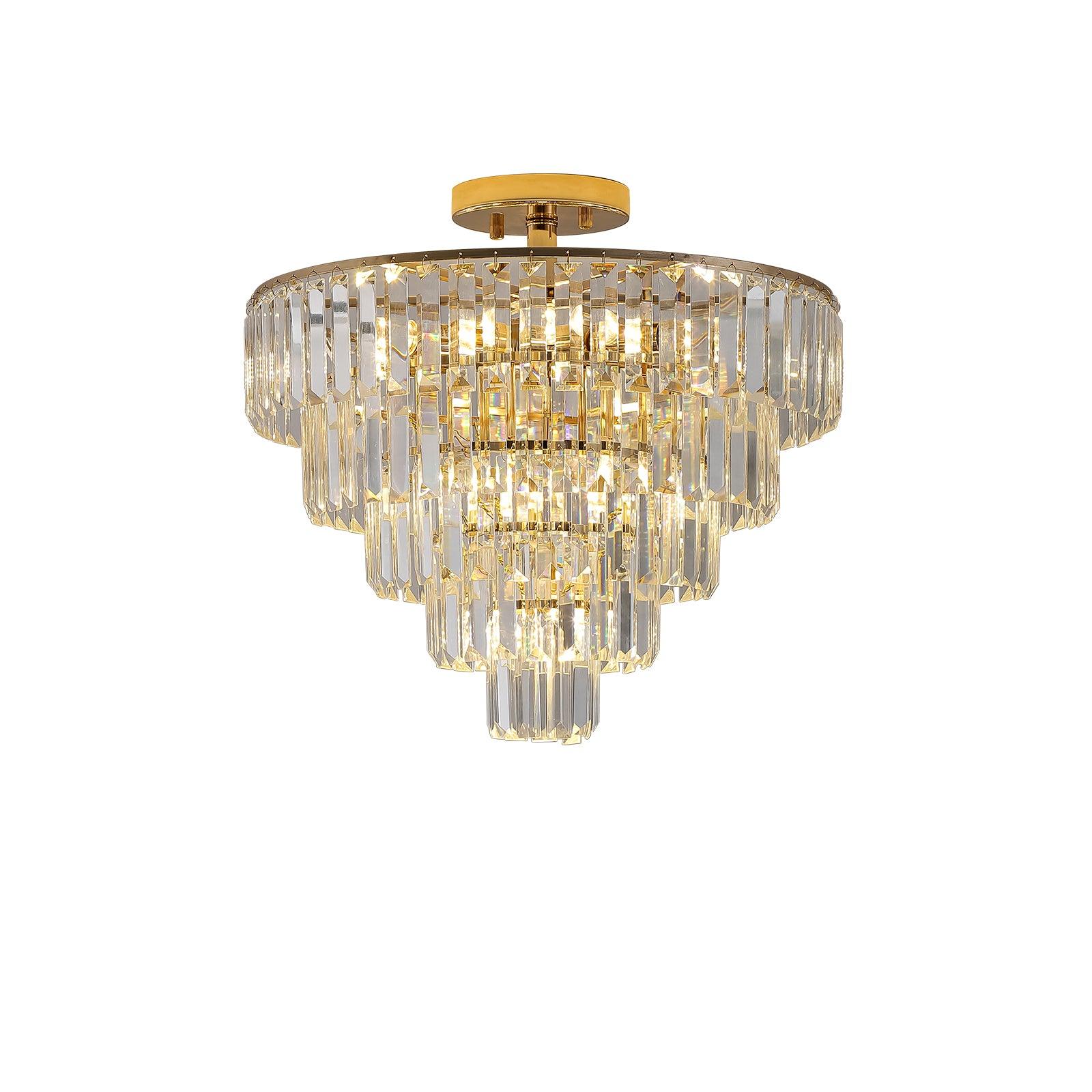 Gold Crystal Chandeliers,5-Tier Round Semi Flush Mount Chandelier Light Fixture,Large Contemporary Luxury Ceiling Lighting - FurniFindUSA