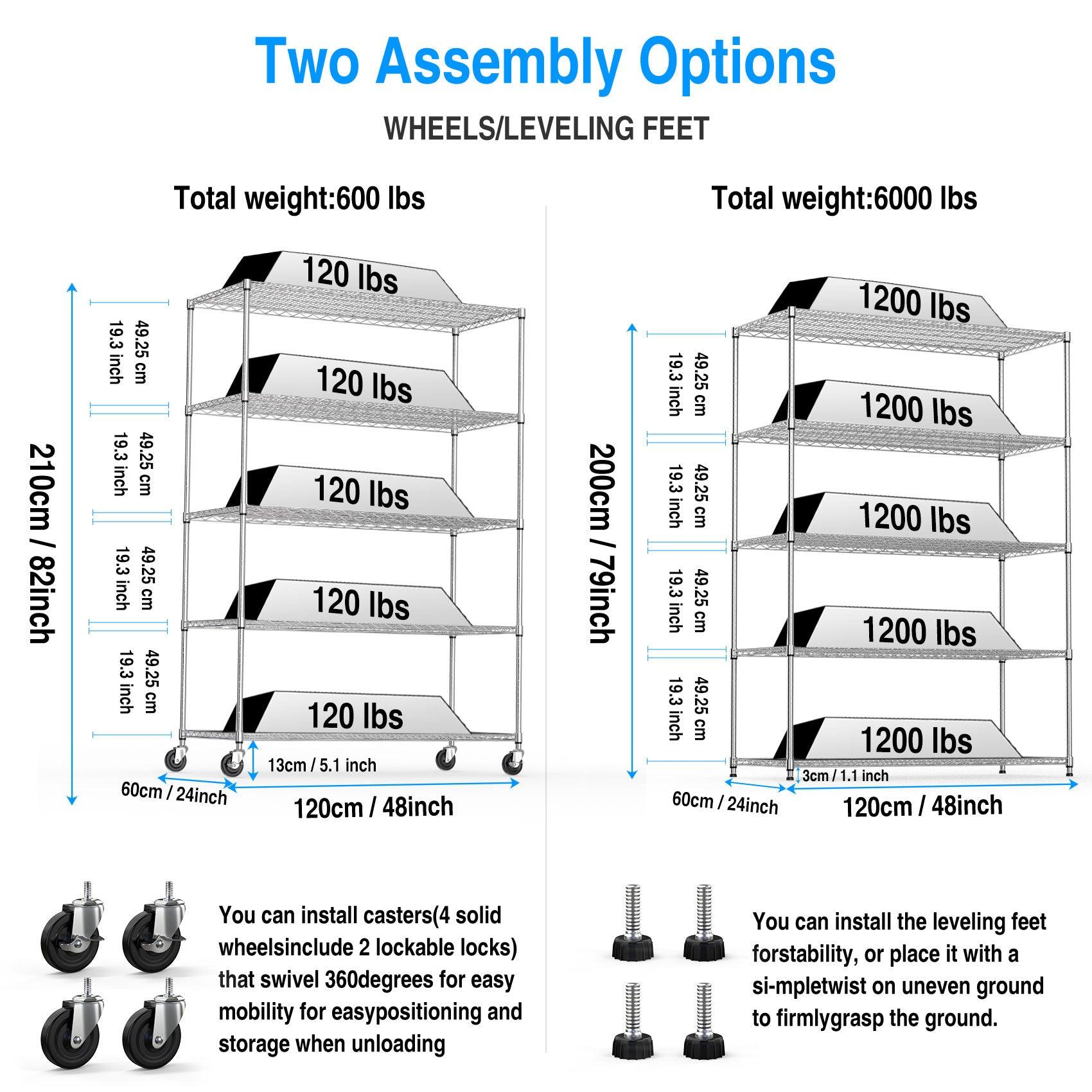 5 Tier 6000lbs Heavy Duty Adjustable Storage Rack Metal Shelf Wire Shelving Unit Chrome - FurniFindUSA