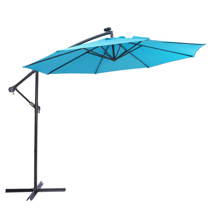 10 FT Solar LED Patio Outdoor Umbrella Hanging Cantilever Umbrella Offset Umbrella Easy Open Adustment with 32 LED Lights - FurniFindUSA