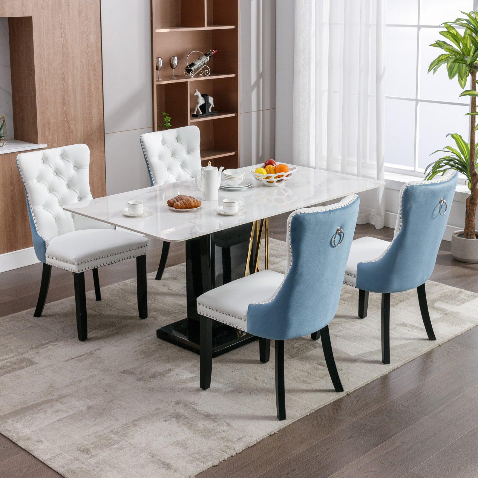 A&A Furniture Nikki Collection Modern High-end Tufted Solid Wood Contemporary PU 2-Pcs Set White+Light Blue - FurniFindUSA