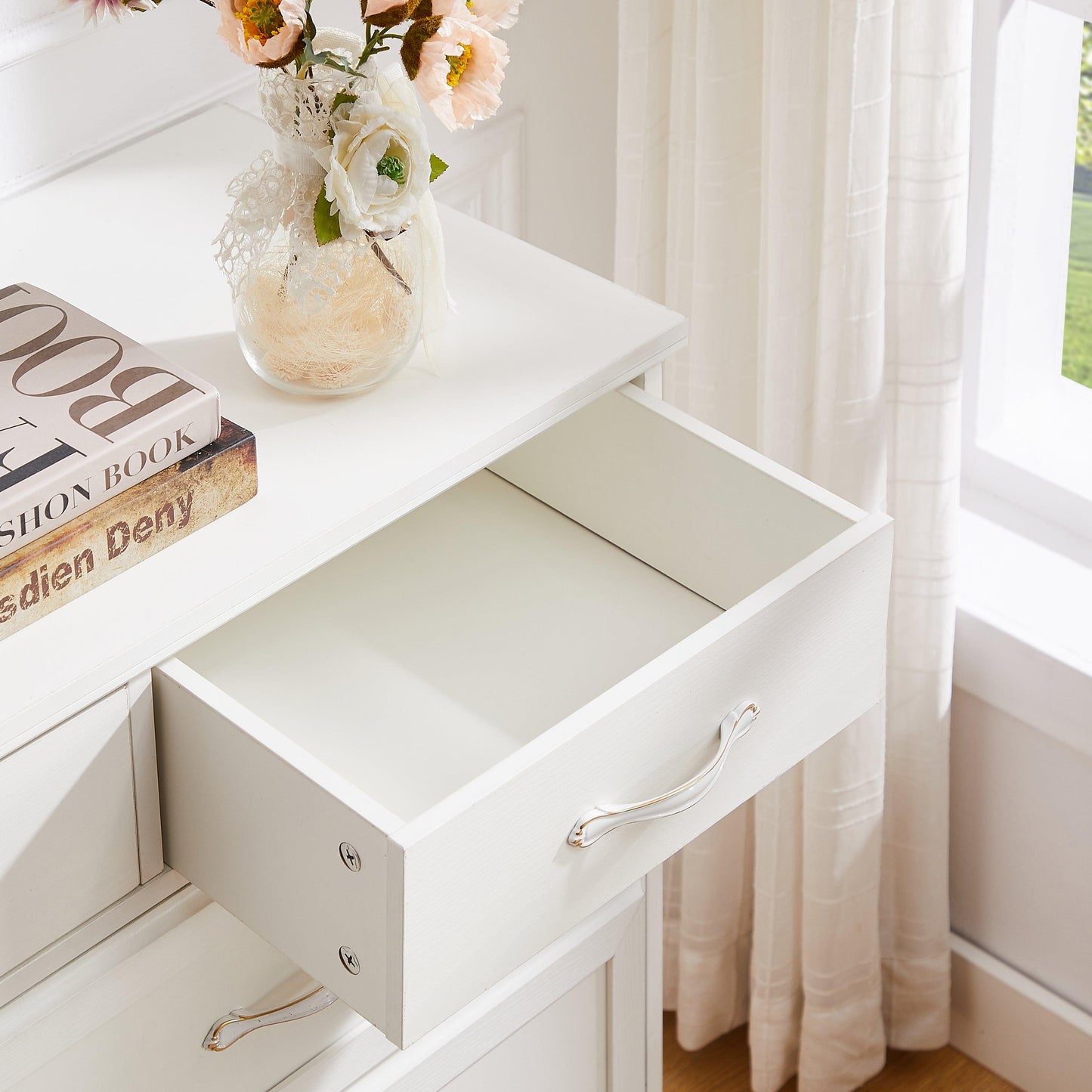 Bedroom dresser 9 drawer long dresser with antique handles wood chest of drawers for kids room 47.56''W x 15.75''D x 34.45''H - FurniFindUSA