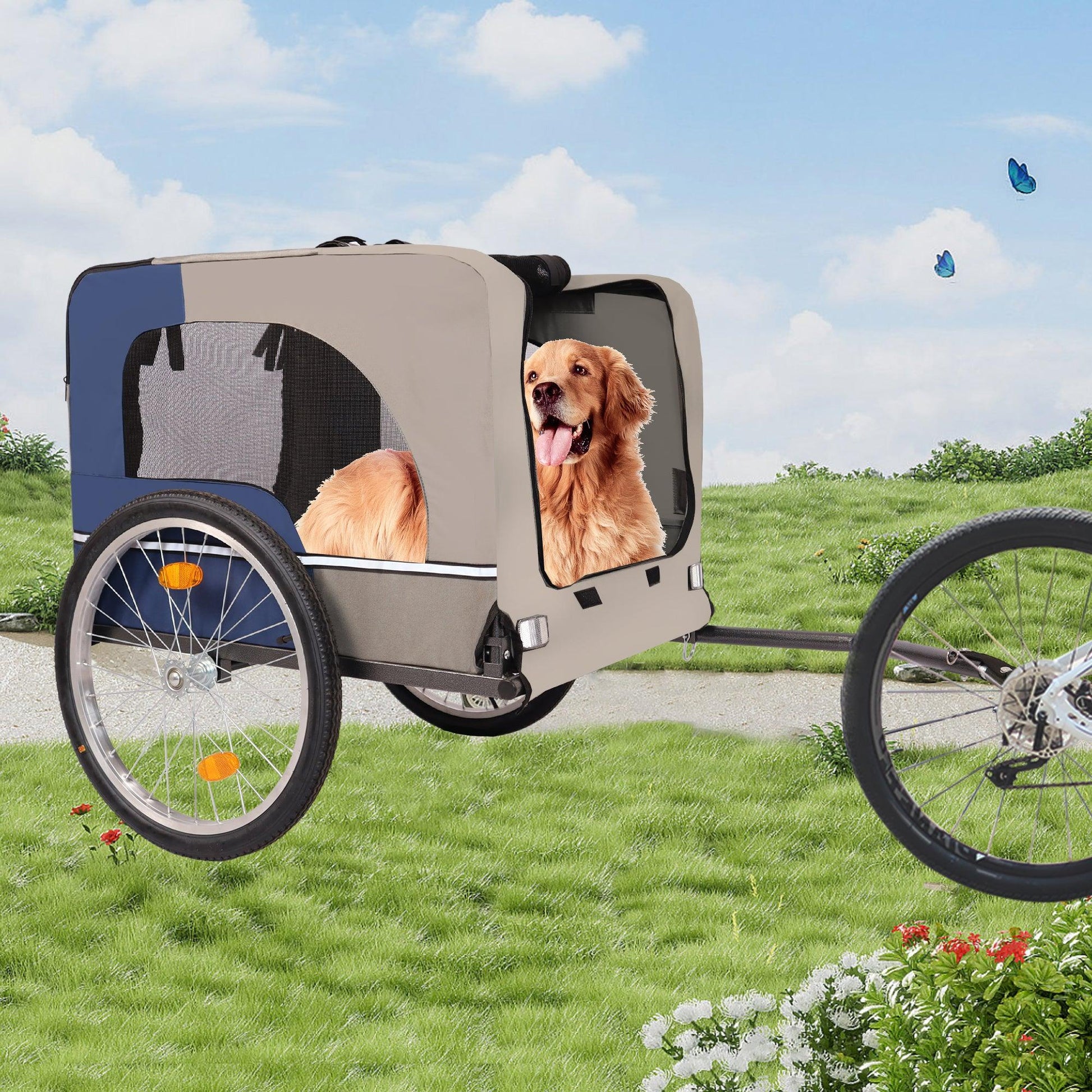 Tangkula Dog Bike Trailer Breathable Mesh Dog Cart with 3 Entrances Safety Flag 8 Reflectors - FurniFindUSA