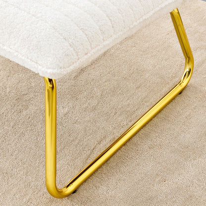 One White minimalist armless sofa chair with plush cushion and backrest paired with golden metal legs - FurniFindUSA