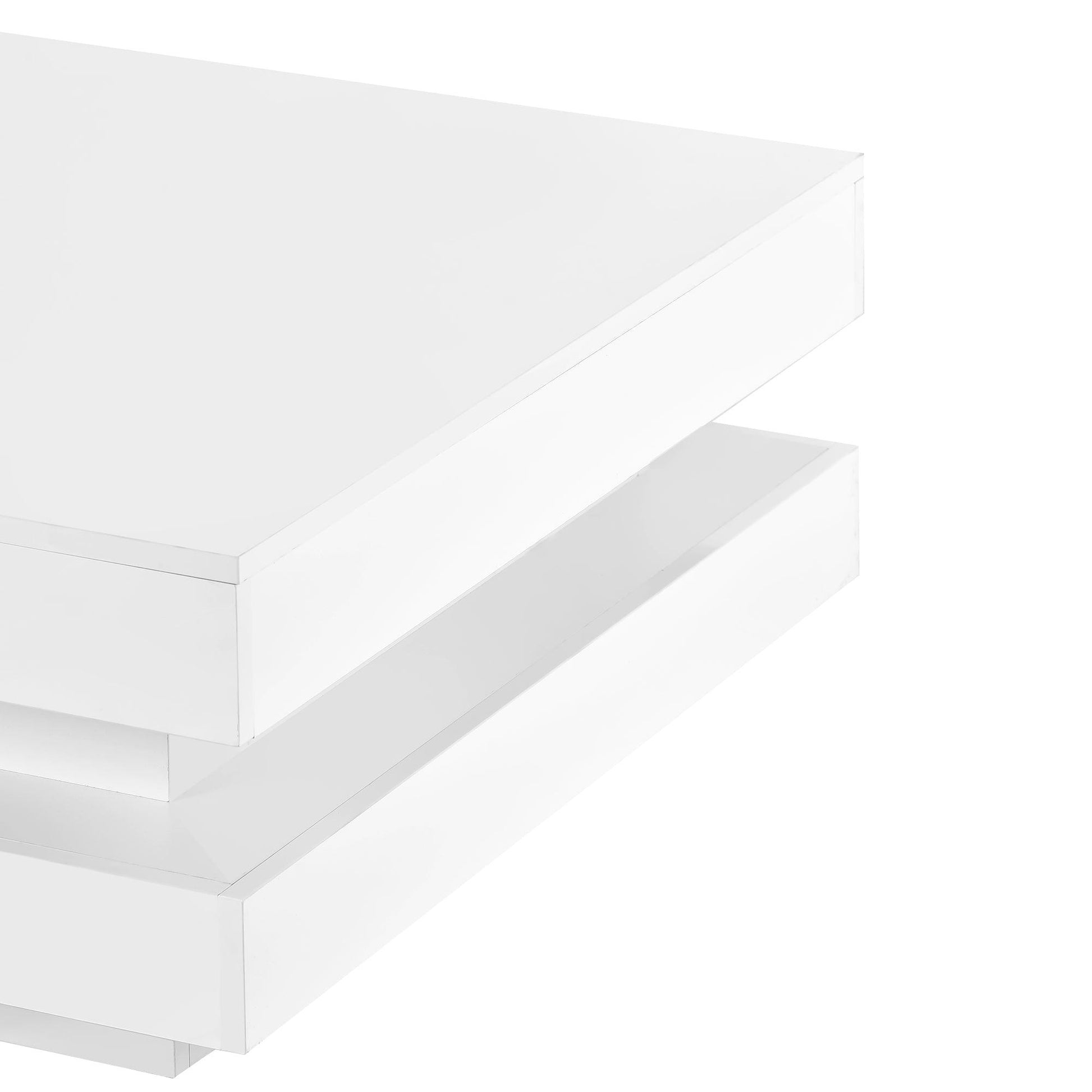 ON-TREND High Gloss Minimalist Design with LED Lights 2-Tier Square Coffee Table White - FurniFindUSA