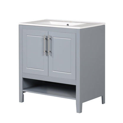 30" Bathroom Vanity with Sink, Multi-functional Bathroom Cabinet with Doors and Drawers, Solid Frame and MDF Board, Grey - FurniFindUSA