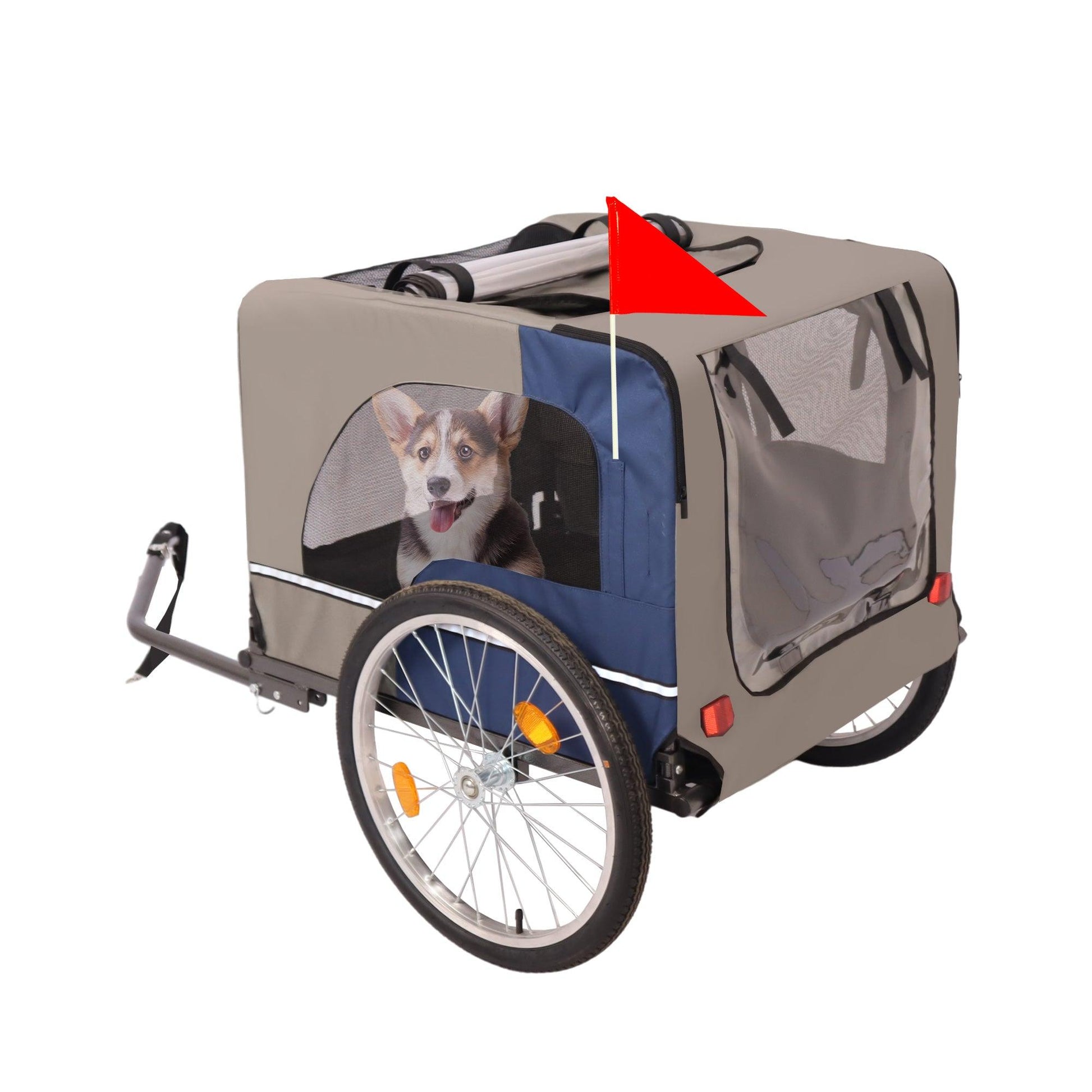 Tangkula Dog Bike Trailer Breathable Mesh Dog Cart with 3 Entrances Safety Flag 8 Reflectors - FurniFindUSA