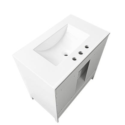 30" Bathroom Vanity with Sink Multi-functional Bathroom Cabinet with Doors and Drawers Solid Frame and MDF Board, White - FurniFindUSA